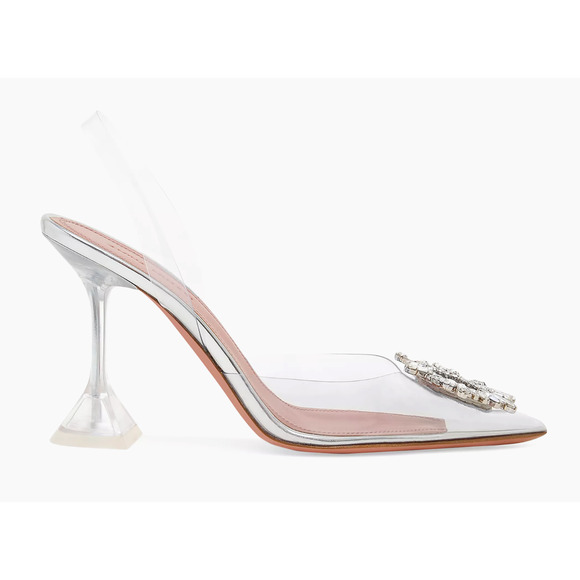 Amina Muaddi Begum Glass PVC Crystal Transparent Slingback Sandal Heel Pump 35.5 - Picture 3 of 16